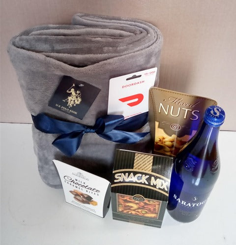 A cozy throw and snack gift idea for the Boston Massachusetts Winter weather.