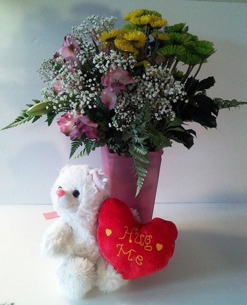 Its A Girl Flower and Teddy Bear Gift Set - KJ Paula Gift Baskets