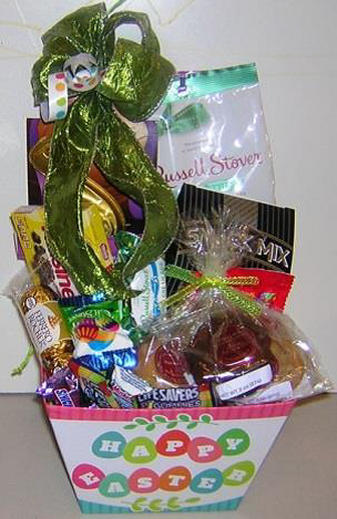 Happy Easter gift basket filled with Easter treats for the perfect Easter Basket delivery