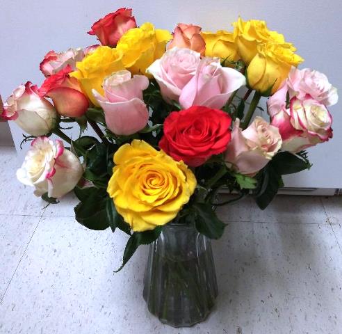 Elegant bouquet of pine and yellow roses pink-and-yellow-roses-bouquet for Boston delivery