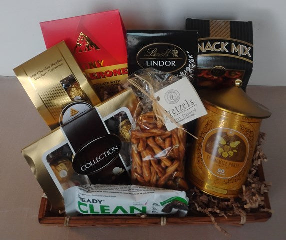 A deluxe assortment of chocolate collection and gourmet snacks for delivery in Boston, available at KJ Paula Gift Baskets