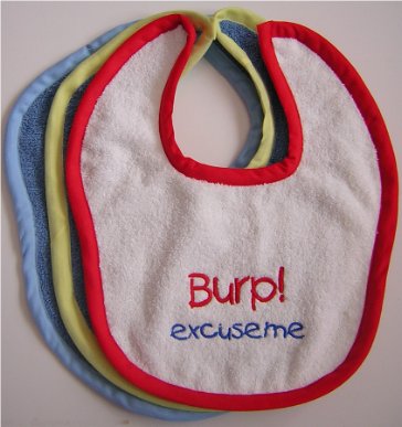 Baby bibs with embroidery of baby name. This baby bib and gift basket is available at KJ Paula Gift for delivery in Boston.