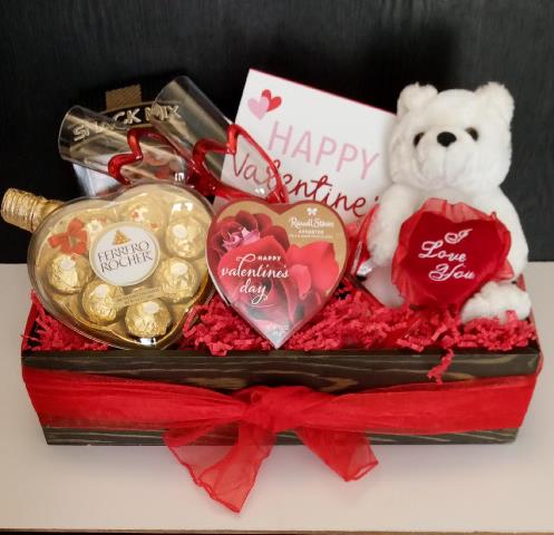 Boston gift basket filled with Valentine's Day presents for your female friend or family member Boston and Canton delivery.