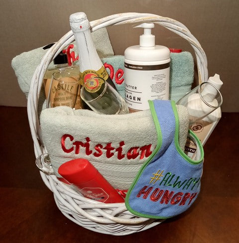 A Boston gift basket filled with body and bath products for same-day delivery in Boston, MA. Available at KJ Paula Gift Baskets.