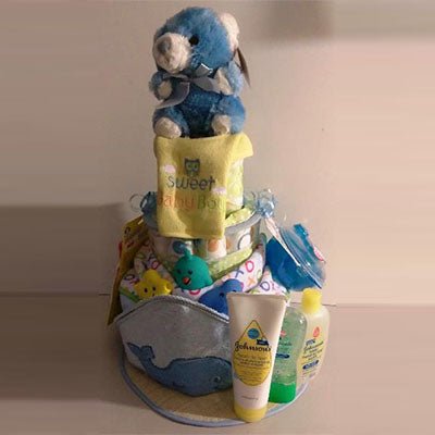 "Newborn Diaper Cake and Baby Accessories Gift Set | Baby Shower Gift Boston | KJ Paula"