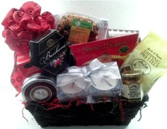 A Boston gift basket filled with dried fruit, nuts, chocolates, and pretzels. Perfect for a thank-you gift on Boston delivery.