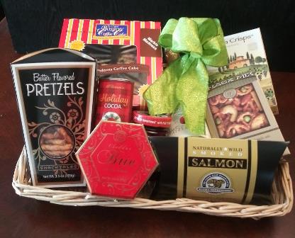 "Boston Gift Basket with Wild Catch Smoked Salmon and Coffee Cake | KJ Paula Gift Baskets"