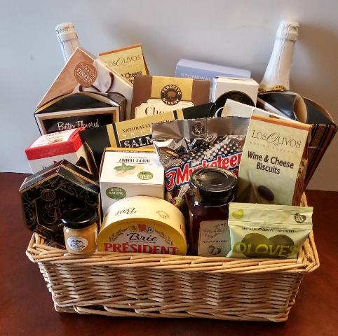 A thank you employee gift basket for Boston Office delivery. This basket is filled with sweet and savory gourmet treats.