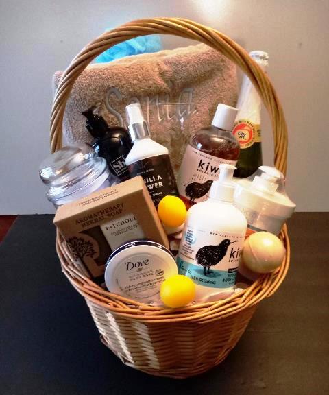 A gift basket filled with luxury spa gift items for delivery in Boston, Massachusetts, Charlestown, the South End, and Back-bay.